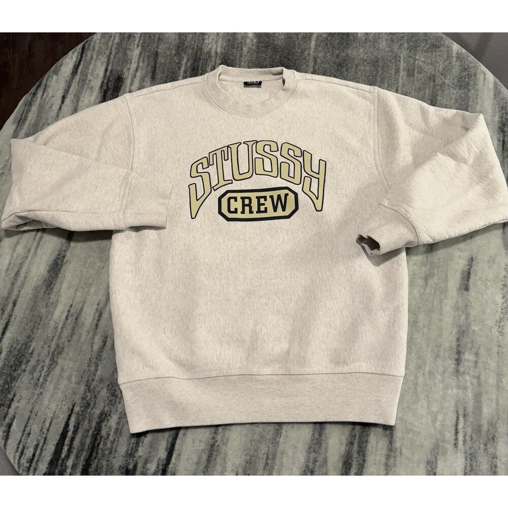STUSSY Collegiate Crewneck Sweatshirt Size SMALL Heather Gray Mens Pullover
